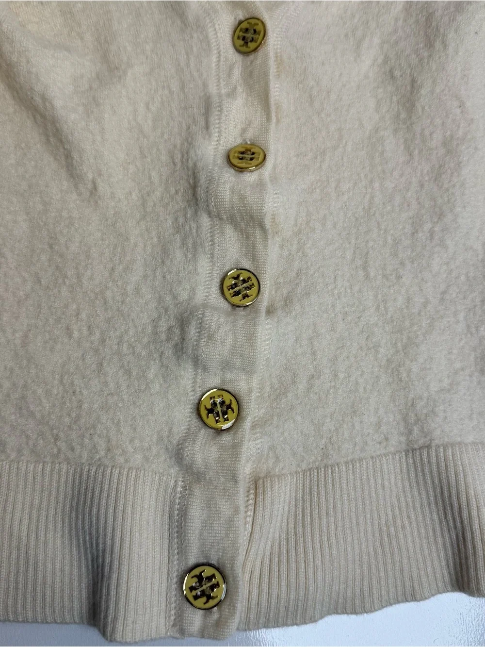 Tory Burch Simone Beige Merino Wool Gold Logo Buttons Cardigan Girls Medium M